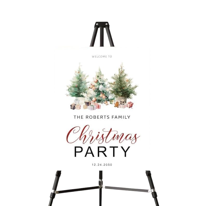 Personalized Christmas Welcome Sign with Red Bow, Elegant Winter Holiday Party Decoration, Custom Festive Event Poster, Seasonal Entrance Display for Celebration, Indoor Outdoor Welcome Board