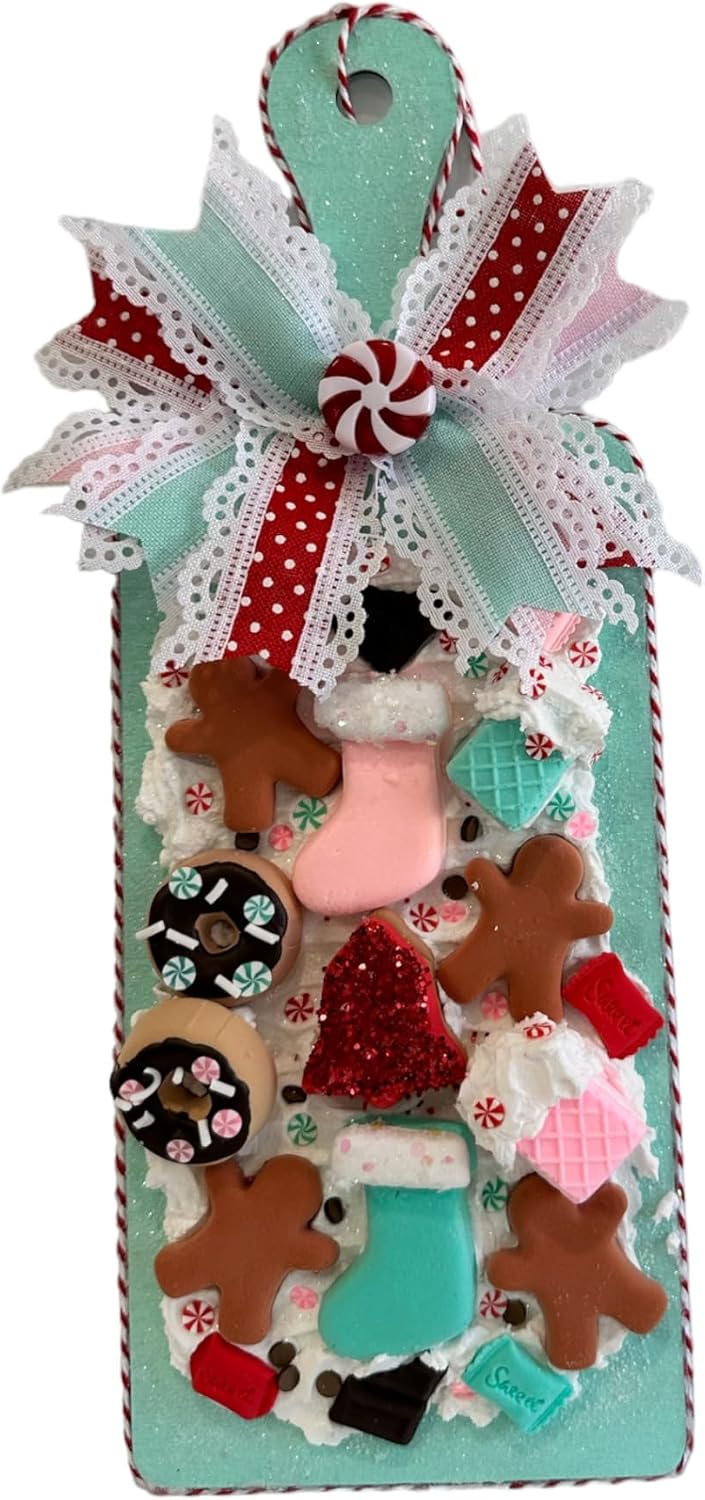 Handmade Faux Sweets Christmas Holiday Charcuterie Board - Pink or Mint Green - 12"x4.5" - TCT Crafts (Pink)