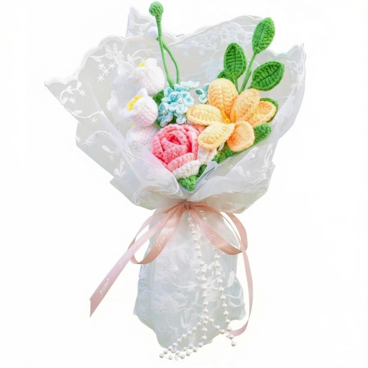 7pcs Crochet Roses Bouquet Pink, Knitted Flowers Bouquet, Preserved Rose Flowers, Artificial Flower Gift for Wife Girlfriend Friend Home Office Decor(Pink-Rose)