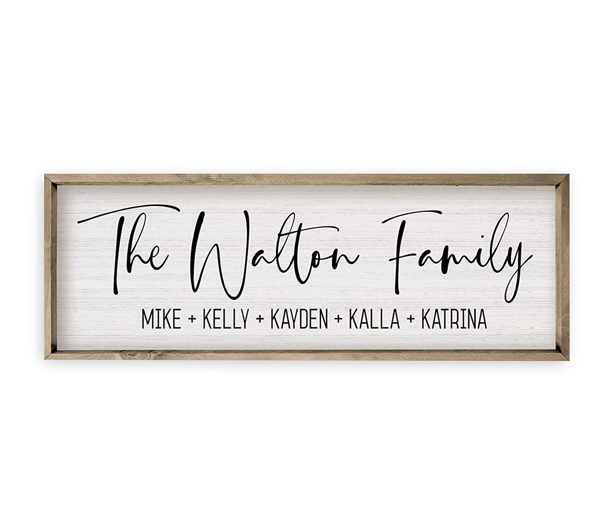 Personalized Framed Family Name Sign 8x24 – Black Frame, Black | solid poplar wood, printed canvas board, no decals, add text and est date, wedding housewarming gift, farmhouse