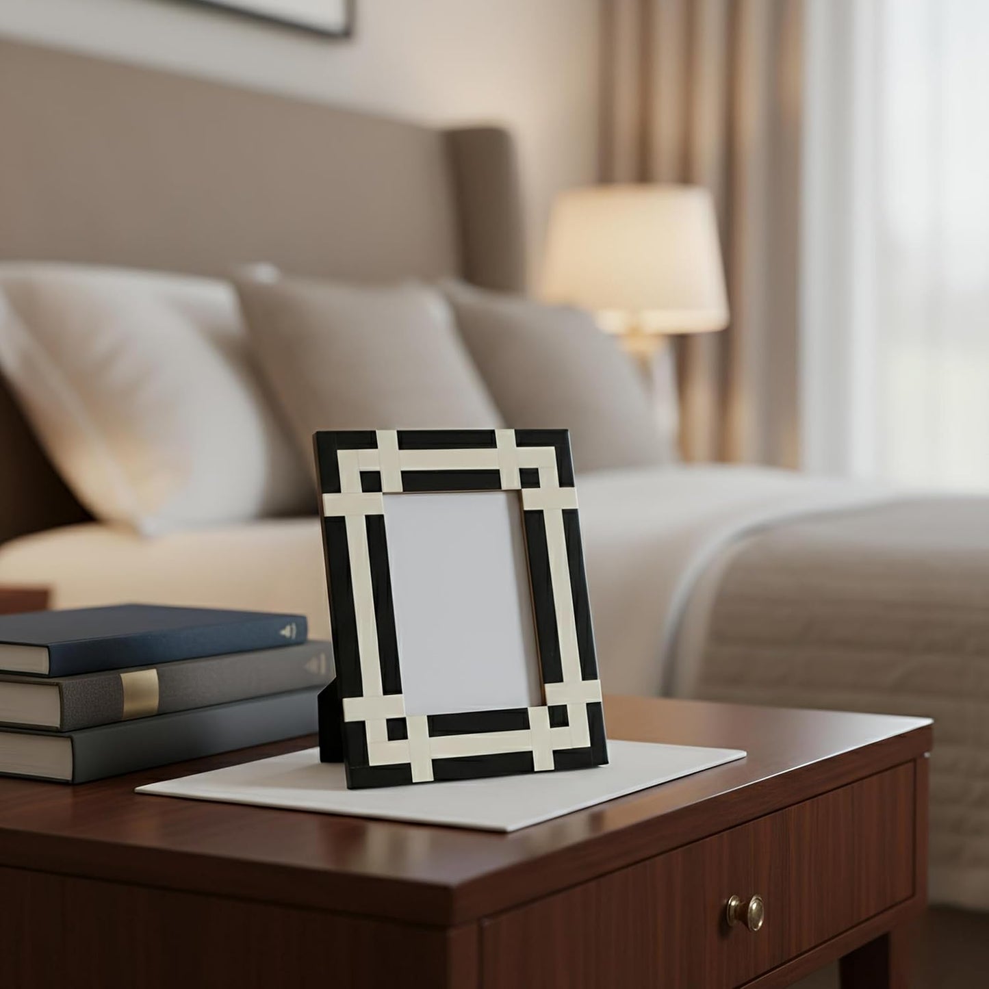 Handmade Bone Inlay Picture Frame 4x6 - Black and White Checkered Photo Frame for Tabletop & Wall Display - Geometric Checkerboard Frame for Boho Decor
