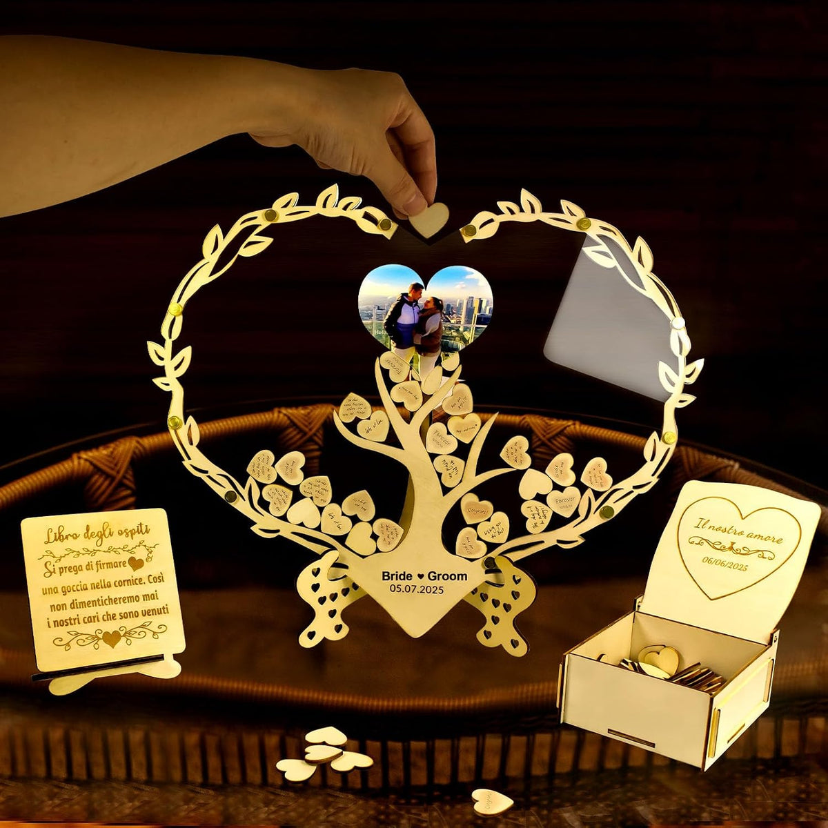 Personalized Photo Wedding Guest Book,Birthday Guest Book,Customizable Names and Date,Declaration of Love Display Board 100 Hearts,15.7x13 inch,Groom Groom Meaningful Wedding Registration