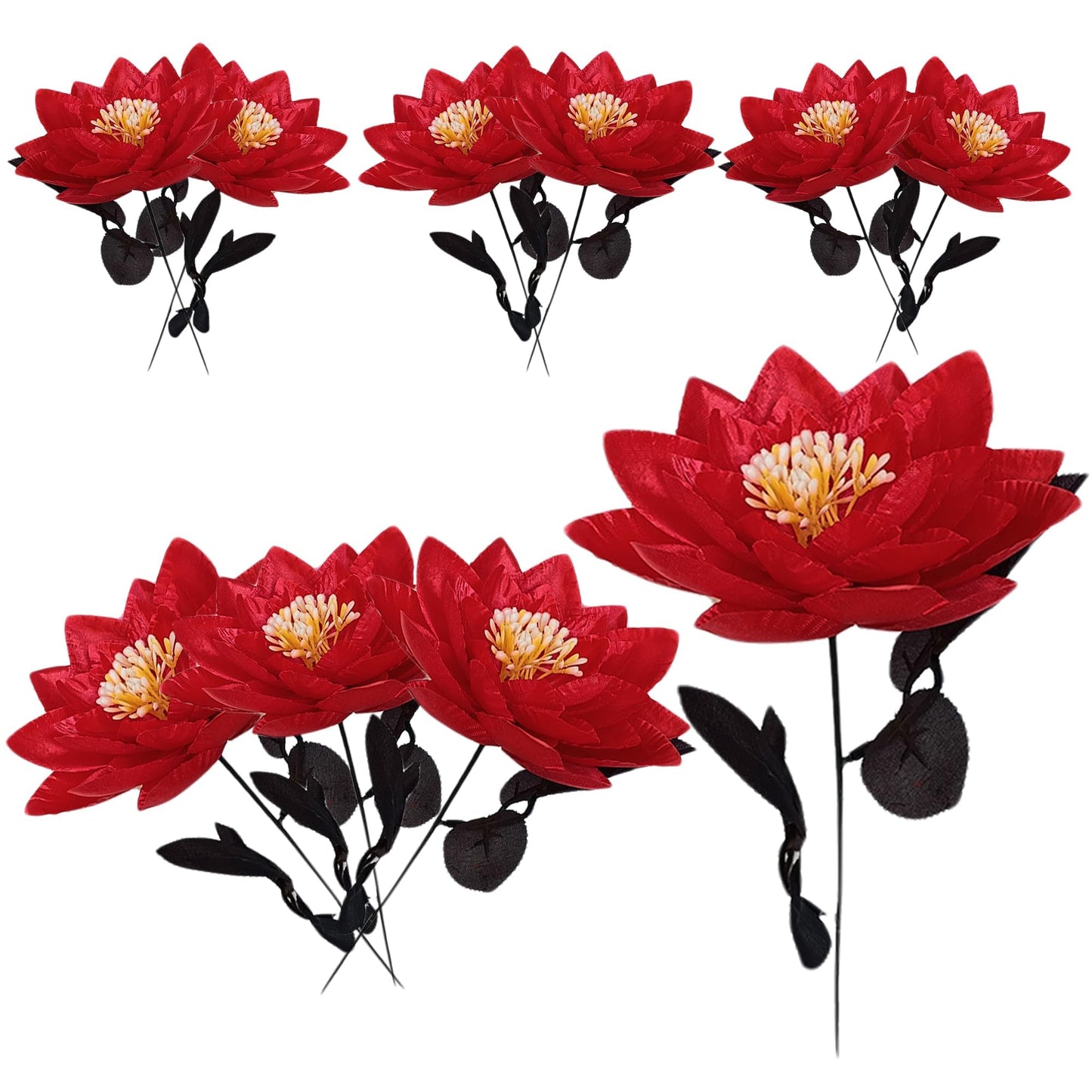 10 Artificial Flowers for Outdoor Decorations Realistic Black Lotus Flowers (Black)