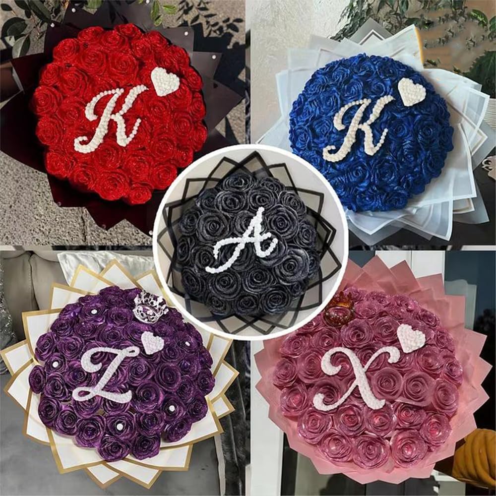 7 Colors Custom Glitter Rose Bouquet with Letter, DIY Sparkly Artificial Roses, Personalized Everlasting Flower Gift for Couples, Wedding, Anniversary, Valentine’s Day (Choose Color)