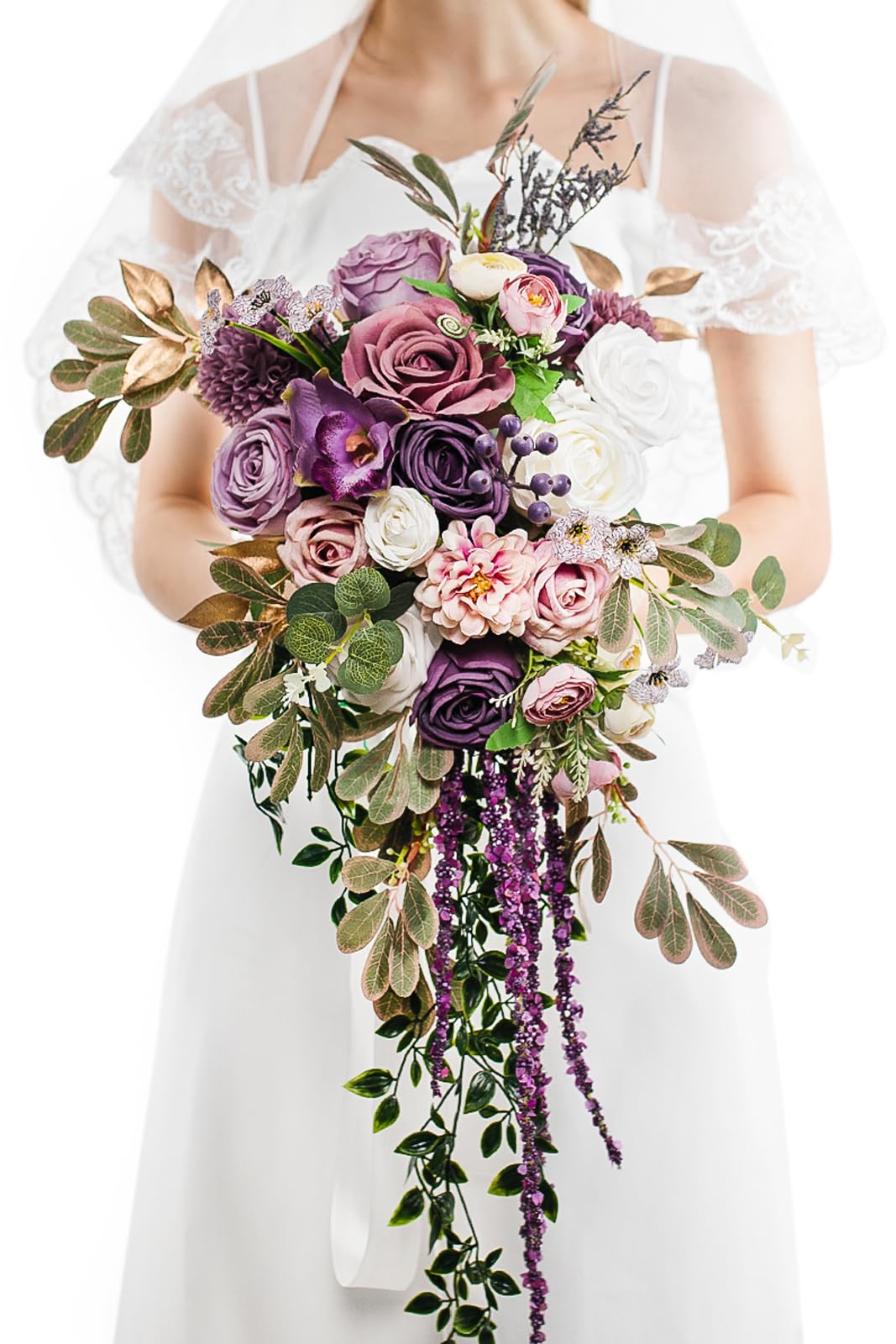 Lisuun Wedding Bouquet for Bride, Round Silk Bridal Flower Bouquet | For Ceremonies, Anniversaries, Bridal Photos and Vase Display After the Wedding