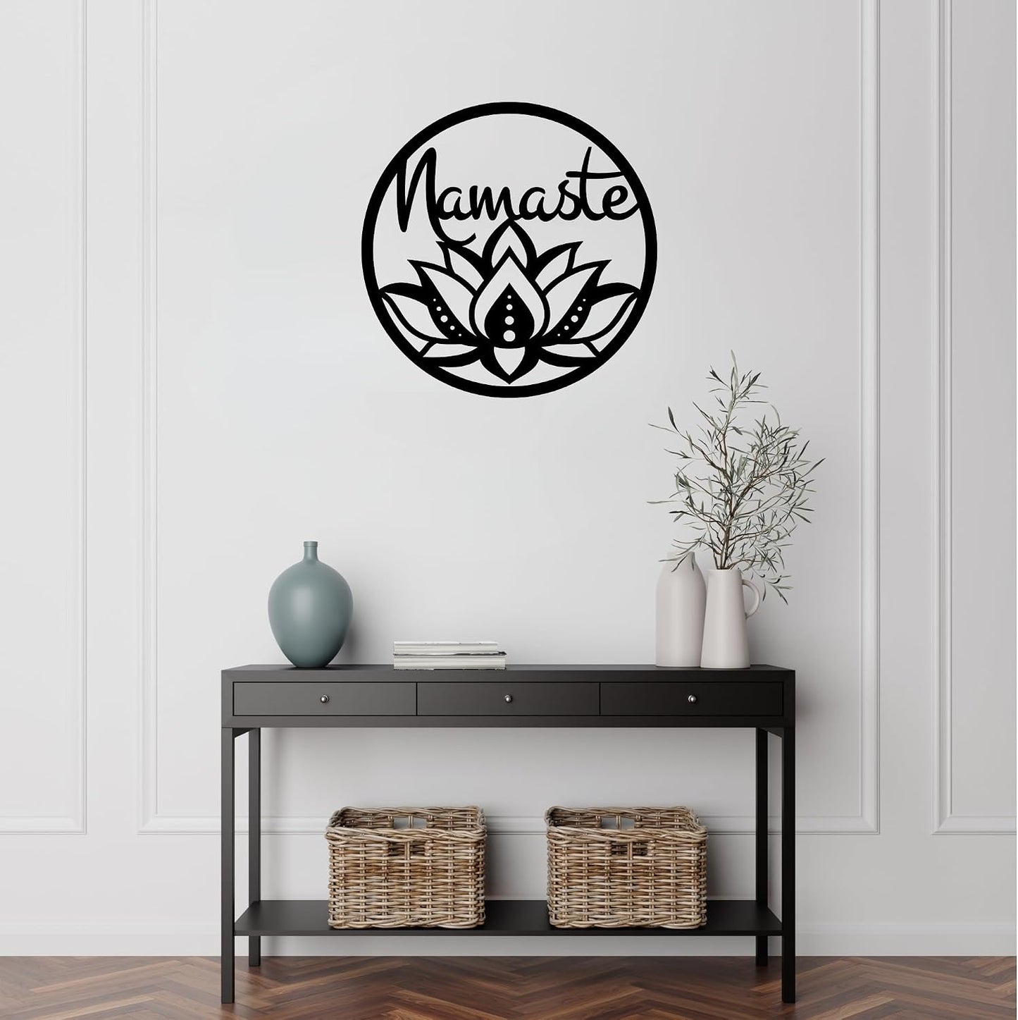 Namaste Lotus Flower Wall Hanging – Handmade Yoga Inspired Metal Décor, Boho Spiritual Artwork for Meditation Room, Mindfulness Studio, or Peaceful Home Accent