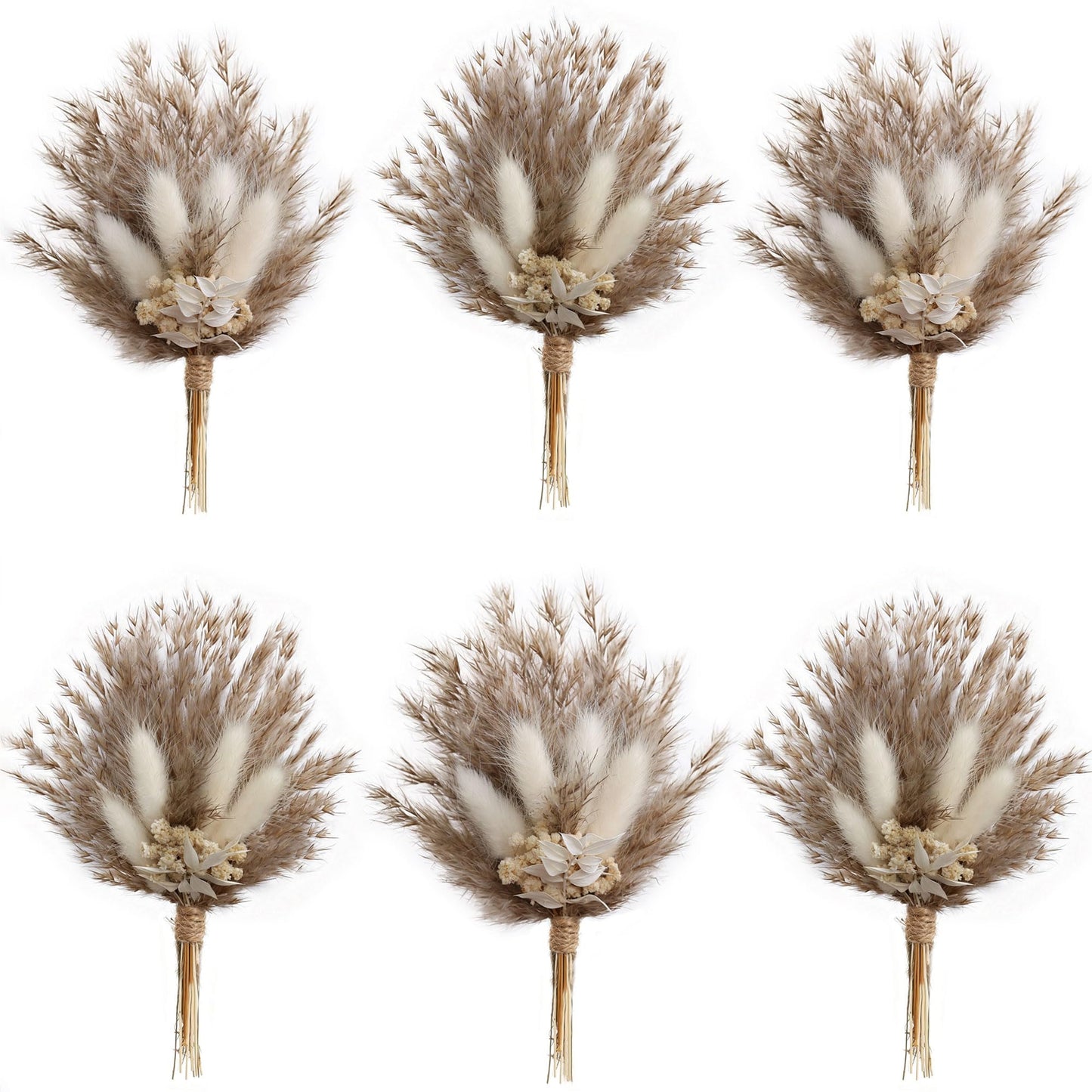 Mini Dried Flower Bouquet Set of 6, Pampas Grass Boho Wedding Table Centerpieces, Boutonniere for Men, Dry Flowers, Personalized Bridesmaid Gift Box, Small Bottles Decoration (Rose)