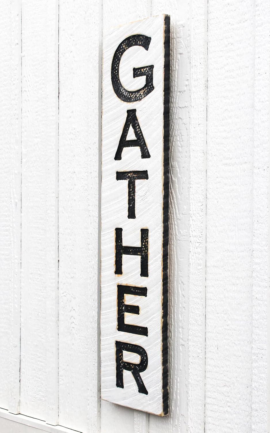 Vertical Gather Wood Sign 10"x40" – Carved Farmhouse Wall Decor – Rustic Entryway & Dining Room Sign – Handmade in North Carolina – Ready to Hang