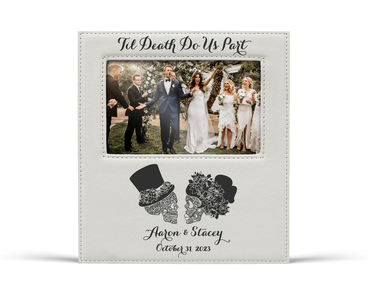 Alterd Industries Customized Picture Frames 8x10 with 4x6 Photo Display - Gift of Anniversary for Couples - Engagement Photo Display Frame with Names - Custom Photo Frame (Script - White/Black - 4x6)