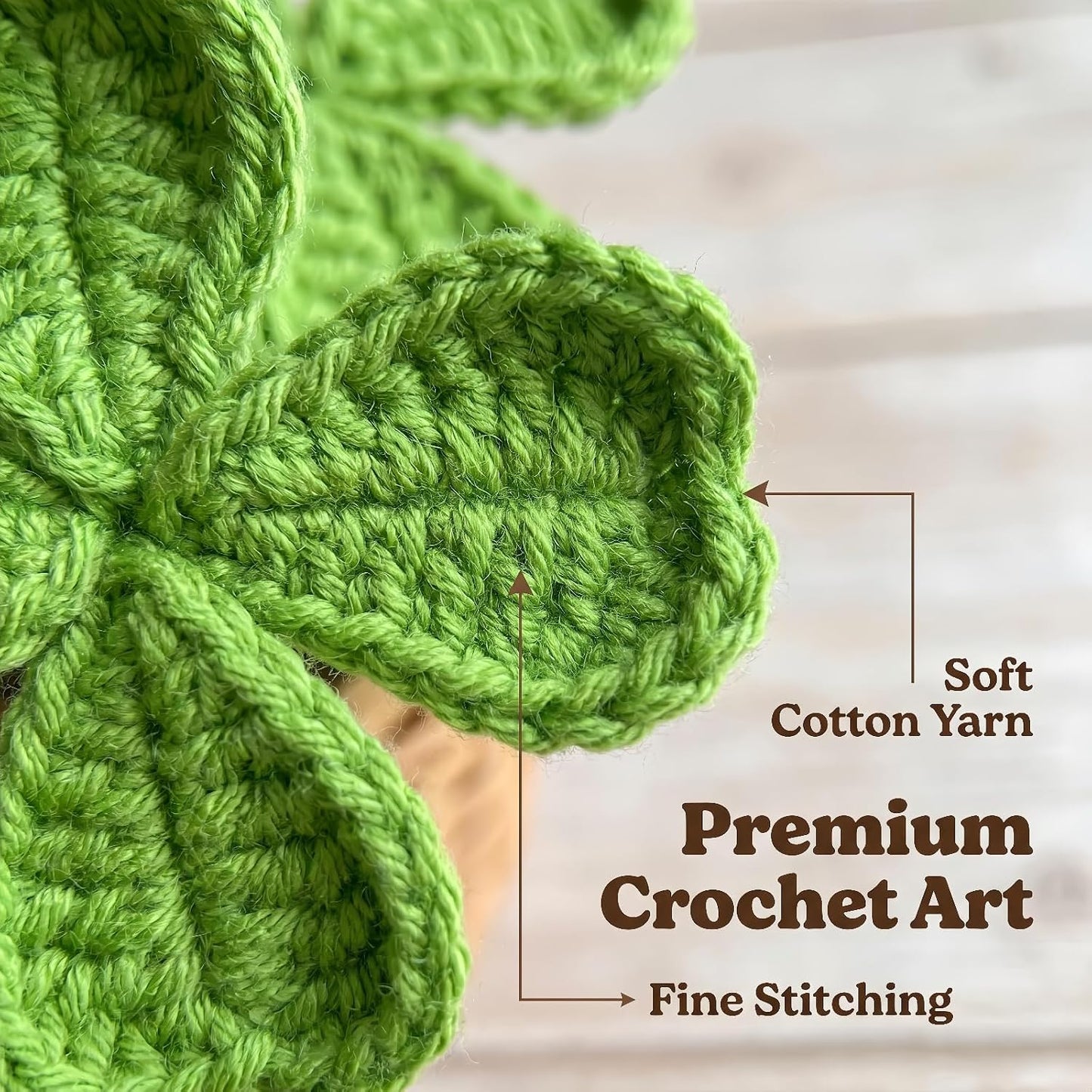 5Pcs Handmade Crochet Four Leaf Clover Bendable Non-Wilt Lucky Decor | 100%Handcraft, Tight Stitches, Shape Clovers Freely, Good Luck Gifts for Friends/Family, Lucky Clover Irish Blessing Decor