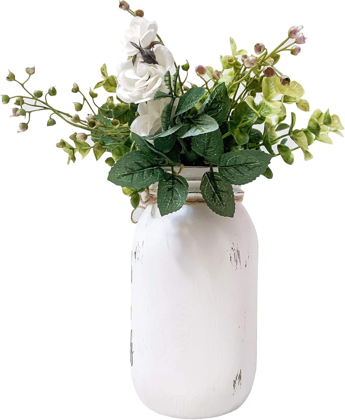 Viva's Flower Shop Wash Your Hands Decor for Bathroom | Quart 32 oz, 10" Height | Hand Painted and Distressed Mason Jar Decor with Artificial Flowers | Rustic Farmhouse Bathroom Decorations