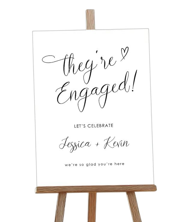 Custom Engagement Party Welcome Sign – Personalized Minimalist Polaroid Style Photo Board for Couples – Unique Wedding Reception Decor, Bridal Shower Entry Sign, Elegant Customizable Event Display