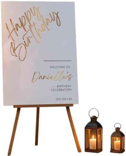 Personalized Happy Birthday Welcome Sign Custom Poster for Adults Elegant Gold Birthday Party Decoration Modern Milestone Celebration Board Customized Printed Entrance Display for Event Decorations