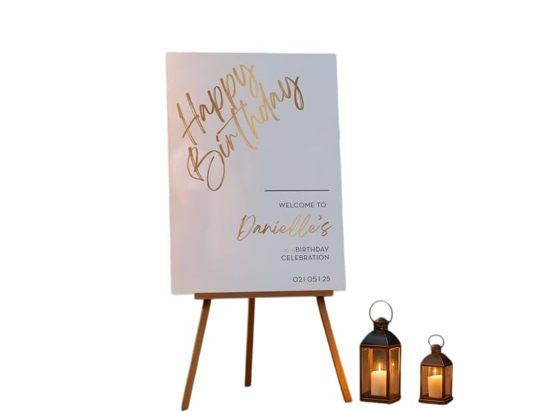 Personalized Happy Birthday Welcome Sign Custom Poster for Adults Elegant Gold Birthday Party Decoration Modern Milestone Celebration Board Customized Printed Entrance Display for Event Decorations