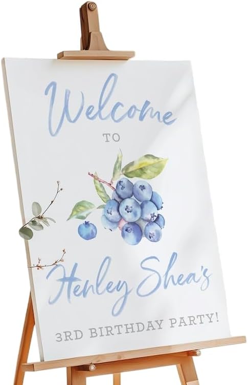 Personalized Blueberry Birthday Welcome Sign for Party, Custom Fruit Theme Poster, Berry Birthday Entrance Decor, Kids 1st Celebration Board, Unique Printable Party Decoration Display