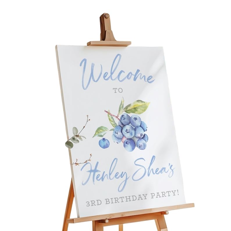 Personalized Blueberry Birthday Welcome Sign for Party, Custom Fruit Theme Poster, Berry Birthday Entrance Decor, Kids 1st Celebration Board, Unique Printable Party Decoration Display