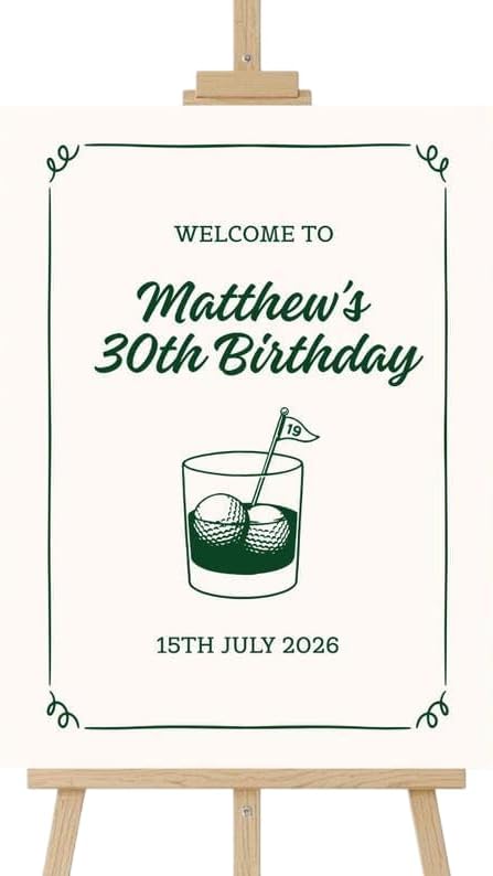 Personalized Golf Birthday Welcome Sign, Custom 30th Party Poster, Golf Themed Celebration Decoration, Golfer Event Entrance Board, Customized Birthday Party Signage, Golfs Lover Decor Display