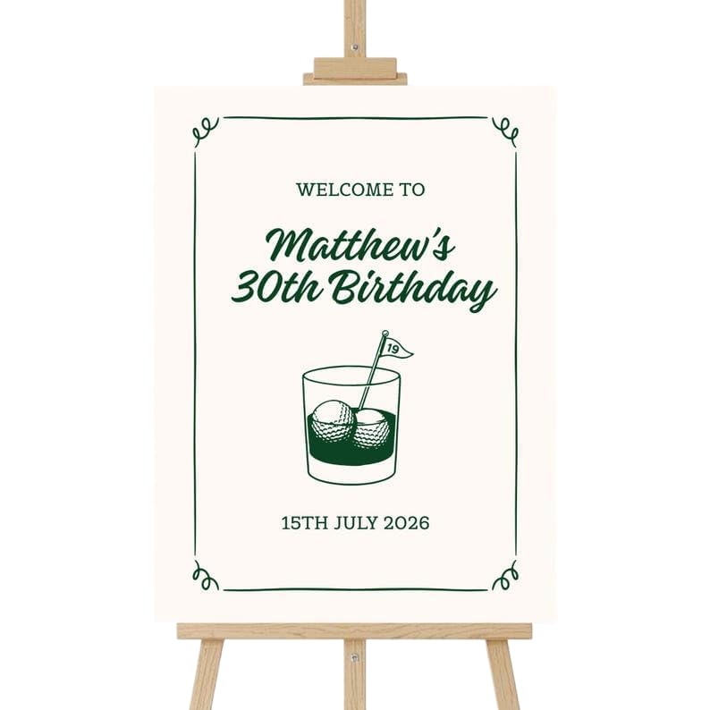 Personalized Golf Birthday Welcome Sign, Custom 30th Party Poster, Golf Themed Celebration Decoration, Golfer Event Entrance Board, Customized Birthday Party Signage, Golfs Lover Decor Display