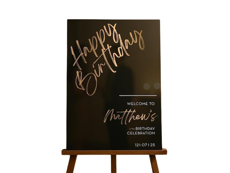 Personalized Happy Birthday Welcome Sign Custom Poster for Adults Elegant Gold Birthday Party Decoration Modern Milestone Celebration Board Customized Printed Entrance Display for Event Decorations