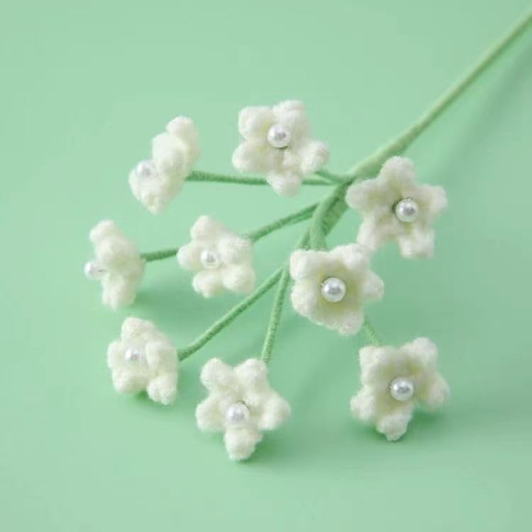Handmade Babys Breath Artificial Flowers, 6pcs Crochet Artificial Baby's Breath Fake Flowers, Knitted Real Touch Gypsophila Bouquet for Wedding Christmas Party Home Decor (White)