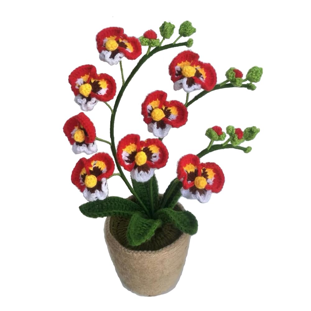 Crochet Moth Orchids Potted Plant, Handmade Knitted Artificial Butterfly Orchids for Home Office Indoor Outdoor Decor Mother's Day, Valentine's Day, Birthday Gift (Pink)
