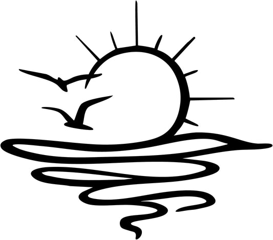 Sunset Metal Wall Decor with Seagulls, Minimalist Sunrise Line Art Wall Decor, Modern Coastal Metal Wall Art for Living Room, Bedroom, Kitchen, Bathroom, Indoor Home Decoration (23.6x20.5 inches / 60x52 cm)