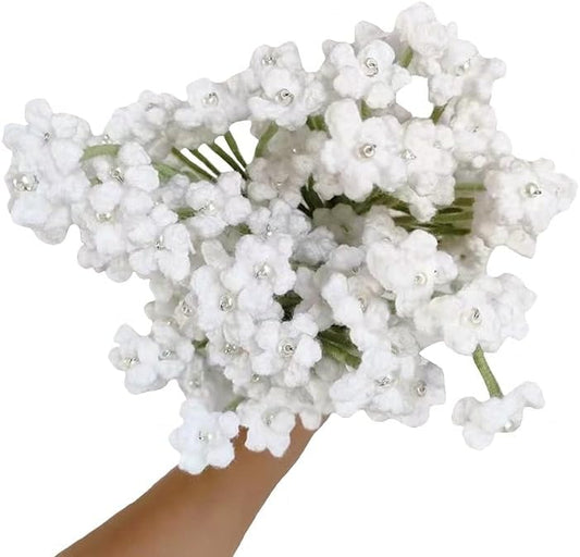 Handmade Babys Breath Artificial Flowers, 6pcs Crochet Artificial Baby's Breath Fake Flowers, Knitted Real Touch Gypsophila Bouquet for Wedding Christmas Party Home Decor (White)