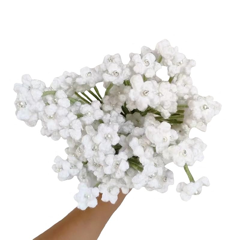 Handmade Babys Breath Artificial Flowers, 6pcs Crochet Artificial Baby's Breath Fake Flowers, Knitted Real Touch Gypsophila Bouquet for Wedding Christmas Party Home Decor (White)