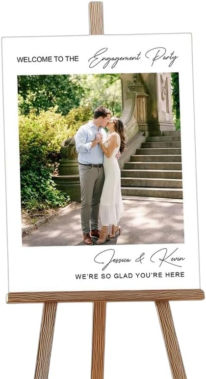 Custom Engagement Party Welcome Sign – Personalized Minimalist Polaroid Style Photo Board for Couples – Unique Wedding Reception Decor, Bridal Shower Entry Sign, Elegant Customizable Event Display