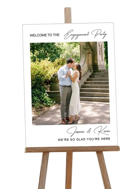 Custom Engagement Party Welcome Sign – Personalized Minimalist Polaroid Style Photo Board for Couples – Unique Wedding Reception Decor, Bridal Shower Entry Sign, Elegant Customizable Event Display