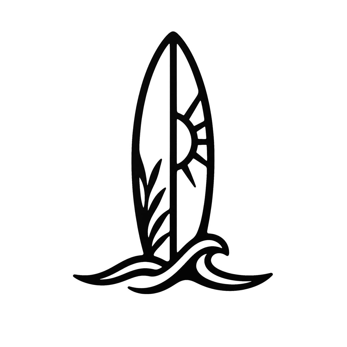 Surfboard Metal Wall Art, Minimalist Metal Wall Silhouette, Wall Decor (Black,12 inch)