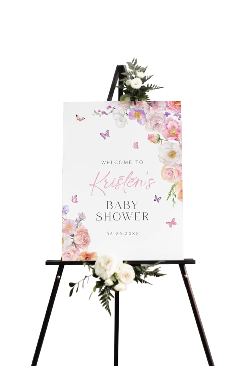 Personalized Storybook Baby Shower Welcome Sign - Custom Floral Book Theme Poster for Little Girl or Boy - Elegant Entrance Party Sign Board Decoration - Event Display for Baby Celebration