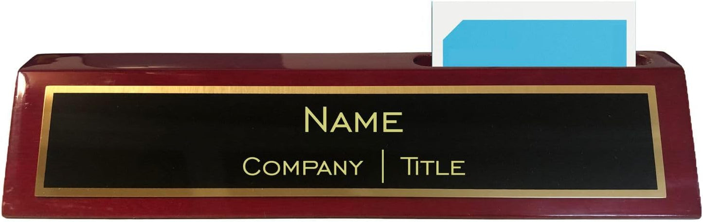 Personalized Name Plate for Desk Rosewood Finish with Name Company Title | PrecisionNC Engraving, Rosewood Finished Desk Wedge, Laser Engraved Brass Name Plate, Business Office, Graduation Gifts