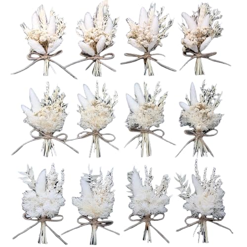 xin's convey 12pcs Lavender Bouquet, Mini Dried Flower Bouquet, Natural Lavender, Groom & Best Man Corsage, 4.5 Inches