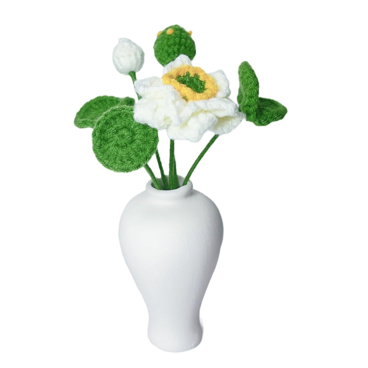 Mini White Daisy Artificial Flowers-Crochet Flower Centerpieces for Tables, DIY Crafts Picture Frames Small Welcome Work Gifts for Employee Teachers Friends Home Party Decor (White Daisy)