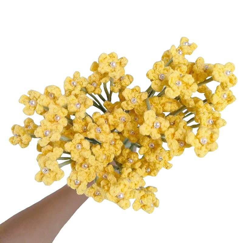 Handmade Babys Breath Artificial Flowers, 6pcs Crochet Artificial Baby's Breath Fake Flowers, Knitted Real Touch Gypsophila Bouquet for Wedding Christmas Party Home Decor (White)