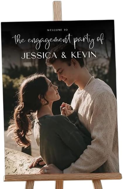 Custom Engagement Party Welcome Sign – Personalized Minimalist Polaroid Style Photo Board for Couples – Unique Wedding Reception Decor, Bridal Shower Entry Sign, Elegant Customizable Event Display