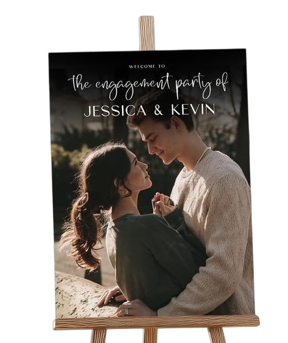 Custom Engagement Party Welcome Sign – Personalized Minimalist Polaroid Style Photo Board for Couples – Unique Wedding Reception Decor, Bridal Shower Entry Sign, Elegant Customizable Event Display