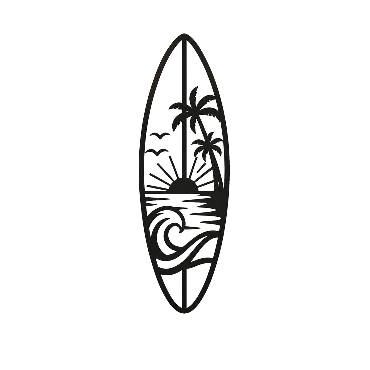 Surfboard Metal Wall Art, Tropical Metal Wall Silhouette, Wall Decor (Black,12 inch)