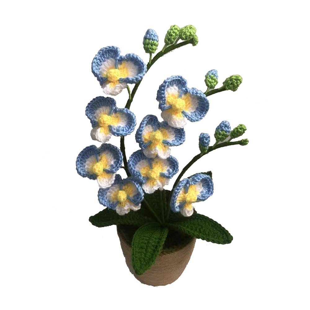 Crochet Moth Orchids Potted Plant, Handmade Knitted Artificial Butterfly Orchids for Home Office Indoor Outdoor Decor Mother's Day, Valentine's Day, Birthday Gift (Pink)