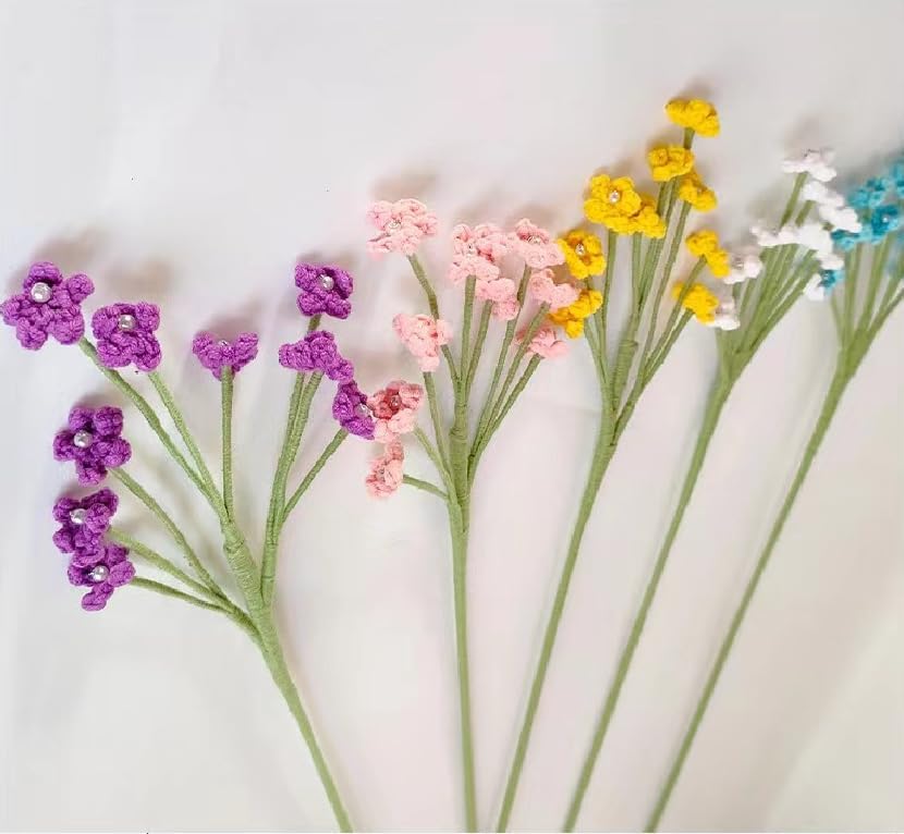 Handmade Babys Breath Artificial Flowers, 6pcs Crochet Artificial Baby's Breath Fake Flowers, Knitted Real Touch Gypsophila Bouquet for Wedding Christmas Party Home Decor (White)