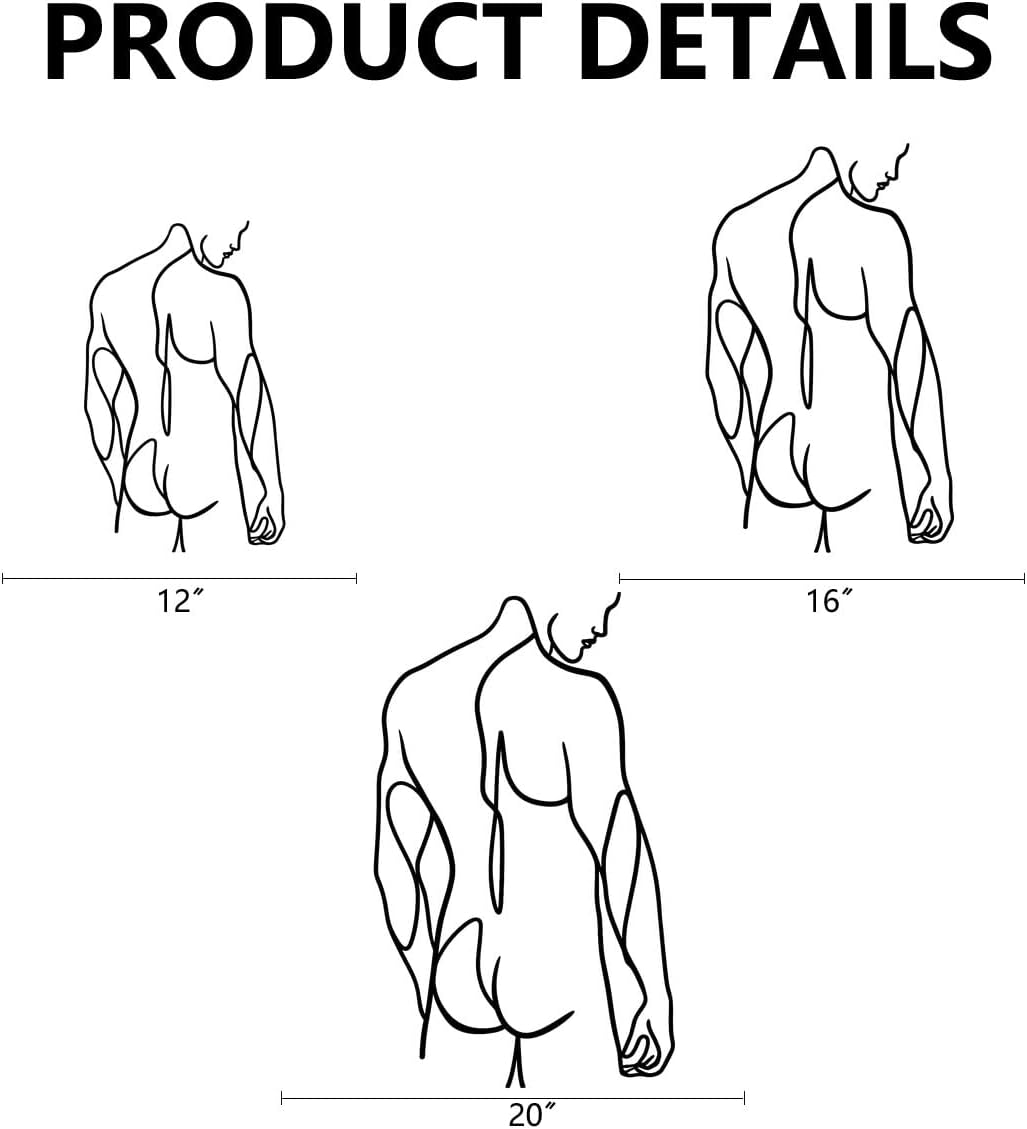 Male Body Nude Line Art Metal Wall Art, Black Wrought Iron Style Wall Decor, Living Room Bedroom Decor, Above Bed Decor, Unique Home Decor Gift (Black,12 inch)