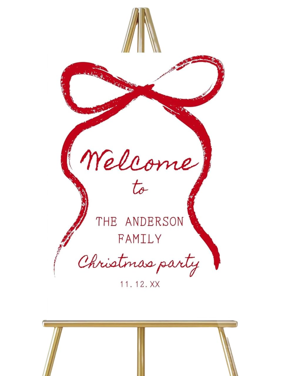 Personalized Christmas Welcome Sign with Red Bow, Elegant Winter Holiday Party Decoration, Custom Festive Event Poster, Seasonal Entrance Display for Celebration, Indoor Outdoor Welcome Board