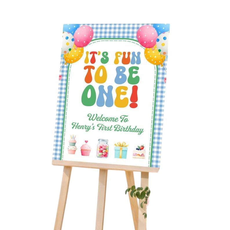 Personalized It's Fun To Be One Birthday Welcome Sign Custom First Birthday Party Poster 1st Celebration Decor Unique Baby Welcome Board First Bday Event Sign Custom Photo Party Display