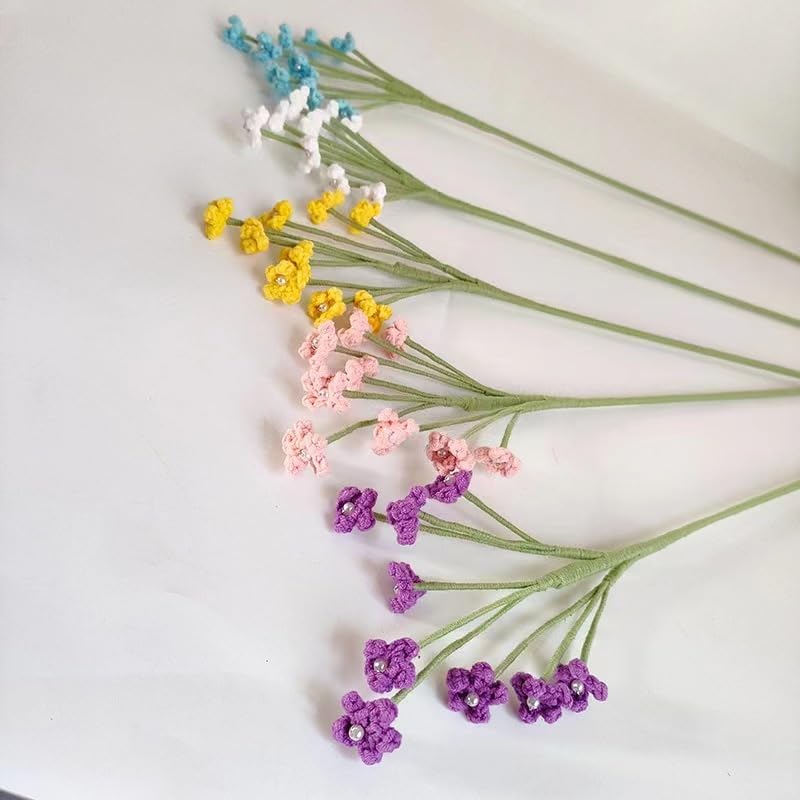 Handmade Babys Breath Artificial Flowers, 6pcs Crochet Artificial Baby's Breath Fake Flowers, Knitted Real Touch Gypsophila Bouquet for Wedding Christmas Party Home Decor (White)