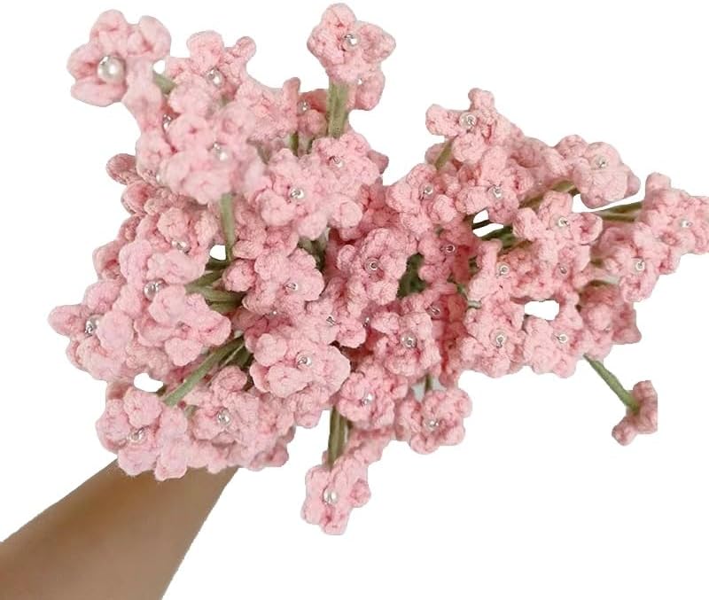 Handmade Babys Breath Artificial Flowers, 6pcs Crochet Artificial Baby's Breath Fake Flowers, Knitted Real Touch Gypsophila Bouquet for Wedding Christmas Party Home Decor (White)