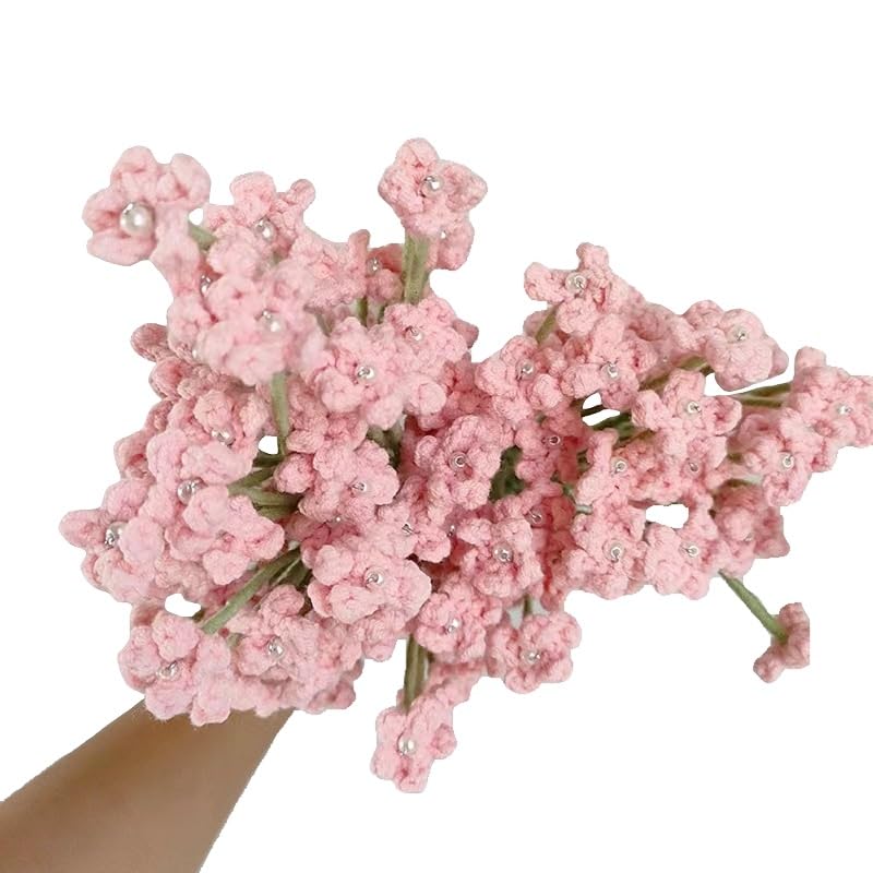 Handmade Babys Breath Artificial Flowers, 6pcs Crochet Artificial Baby's Breath Fake Flowers, Knitted Real Touch Gypsophila Bouquet for Wedding Christmas Party Home Decor (White)
