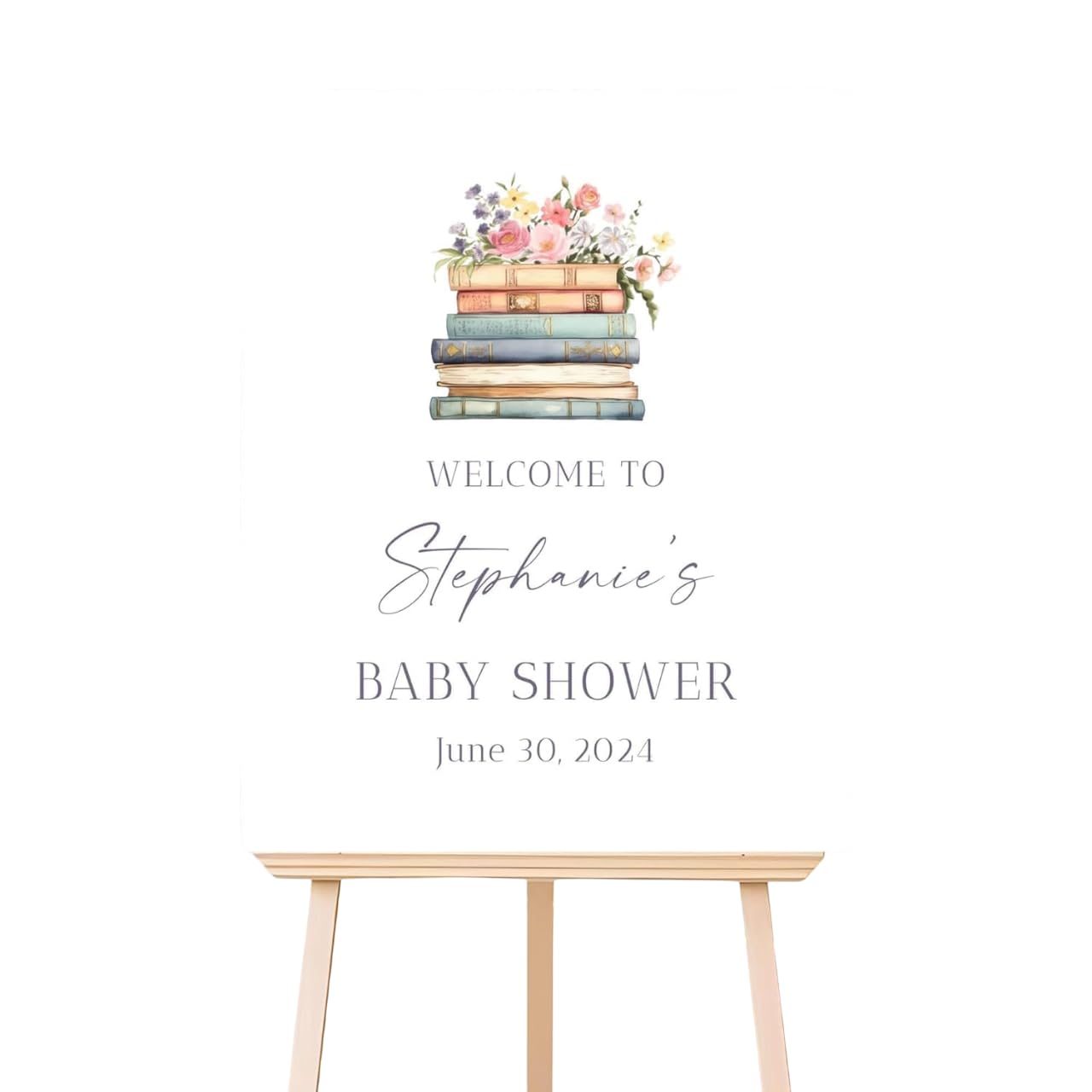 Personalized Storybook Baby Shower Welcome Sign - Custom Floral Book Theme Poster for Little Girl or Boy - Elegant Entrance Party Sign Board Decoration - Event Display for Baby Celebration