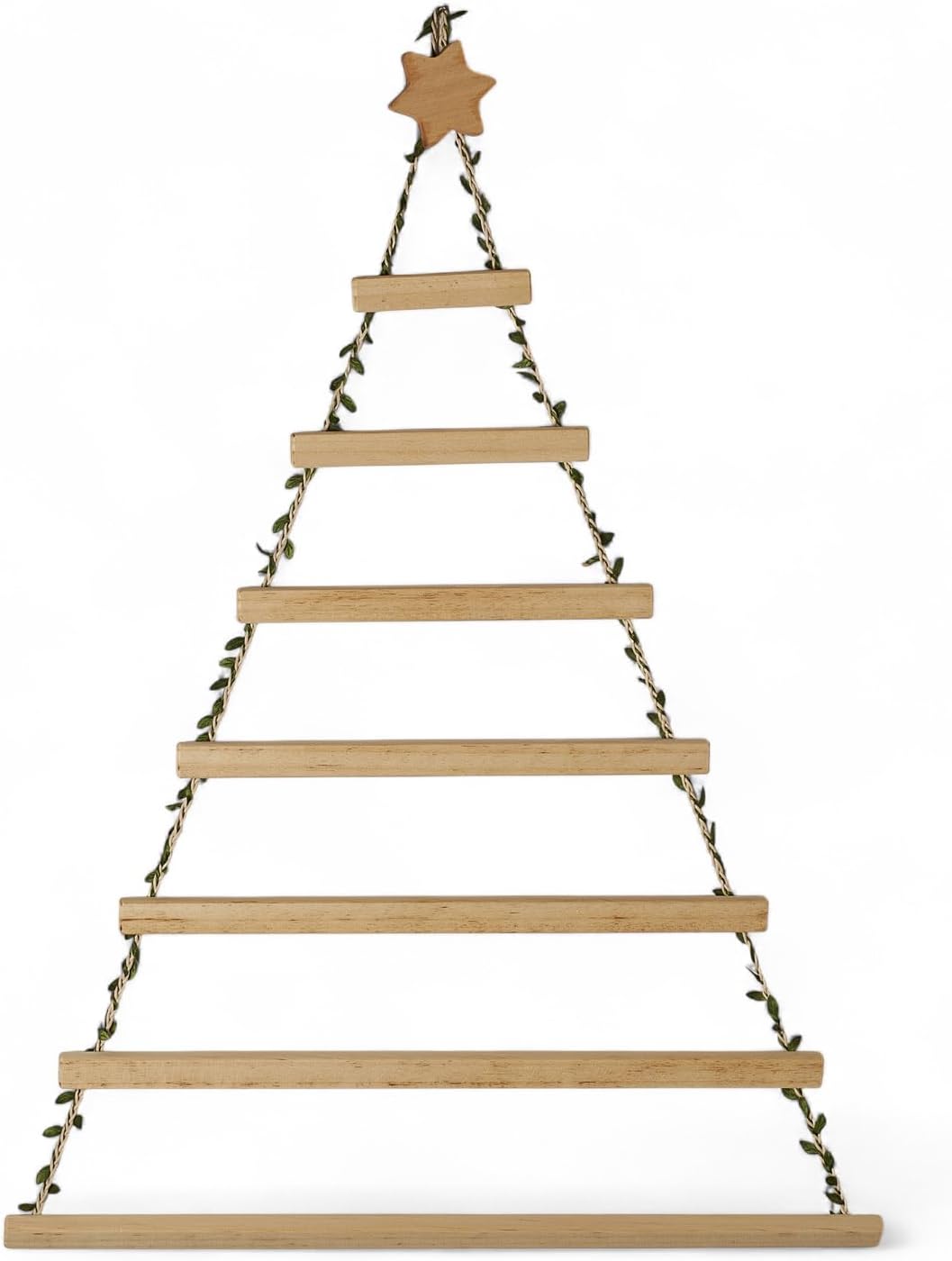 Wooden Christmas Tree Photo Hanger – Natural Handmade Wall Display Frame with Craft Hearts & Lights, Rustic Holiday Wall Decor for Memories – Best Christmas Gift (Tree Only - No Photos)