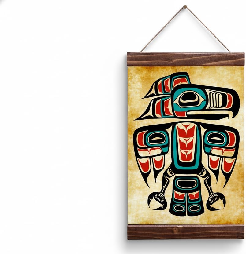 Authentic Tribal Wall Art - Pacific Northwest Haida Raven Totem Canvas Print Wood Framed 8.7" x 11.8" 100% Cotton Matte Canvas Decor